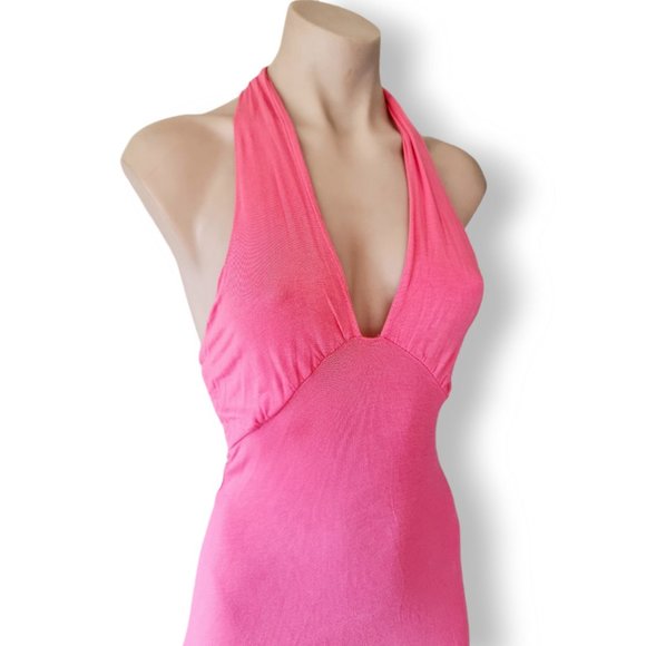 Y2k, pink halter tie maxi dress with deep plunge front UK 8 fits AU 6, 8, 10, 12 - Picture 4 of 7